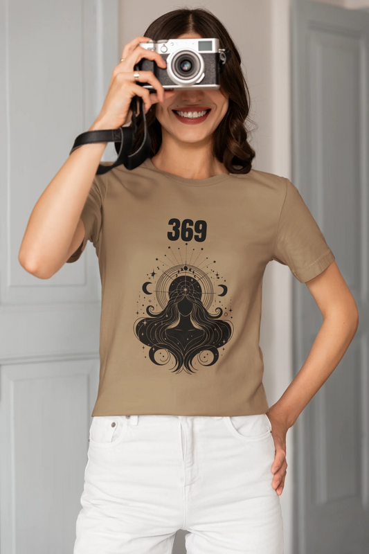 369 angel number beige t shirt women cosmic graphic design