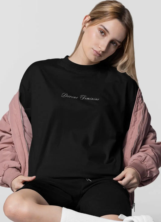 Oversized t shirt women black divine feminine aura tee streetwear outfit