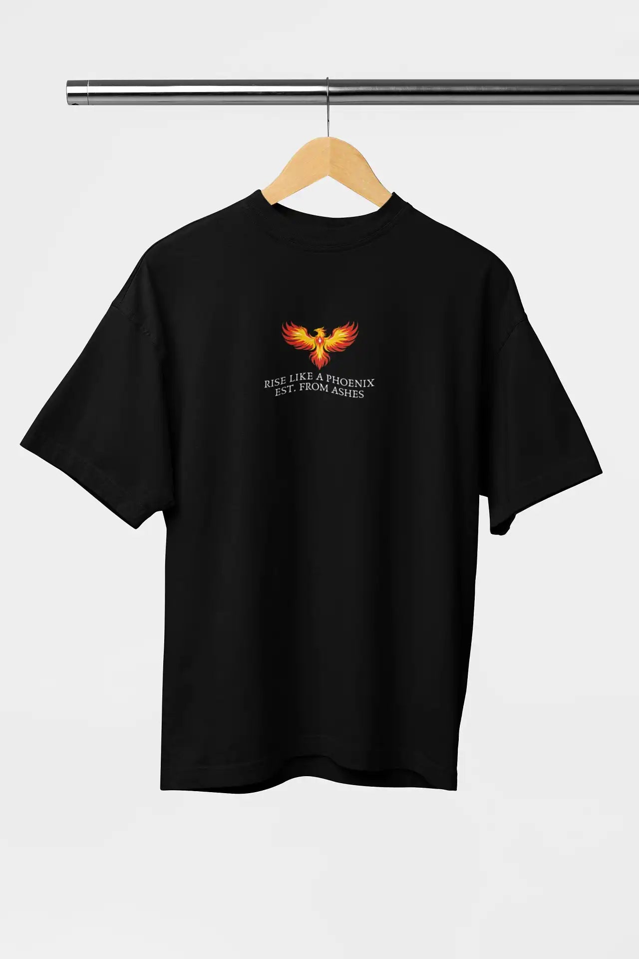 Rise Like A Phoenix front print on oversized black t-shirt