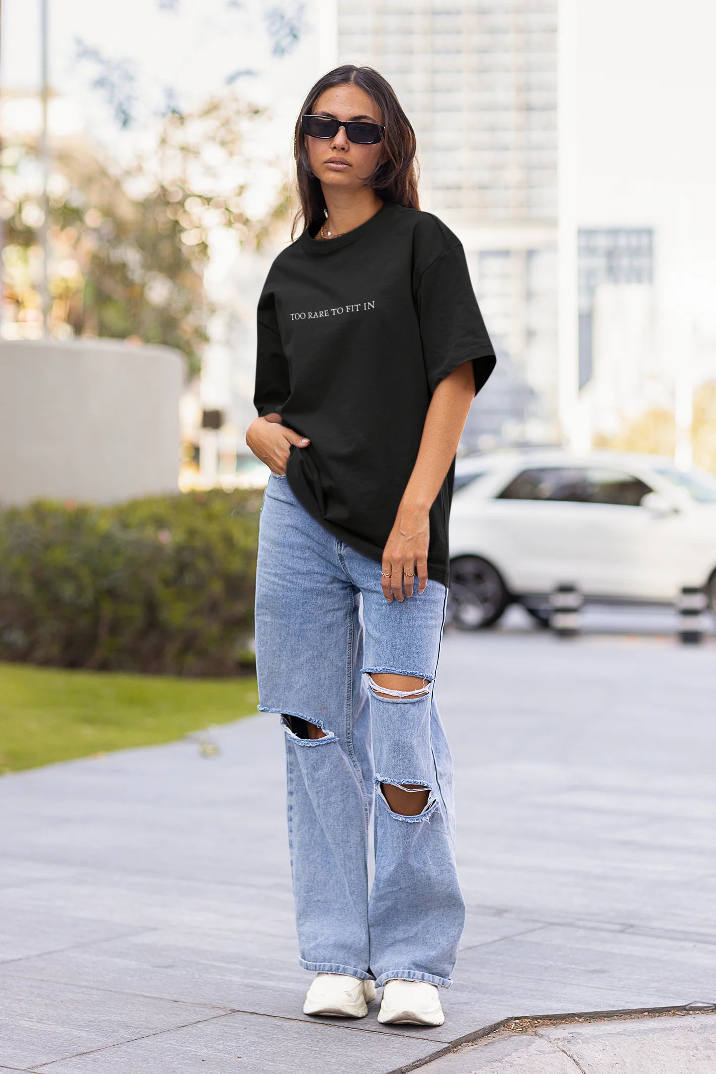 Too Rare To Fit In typography print on oversized t-shirt