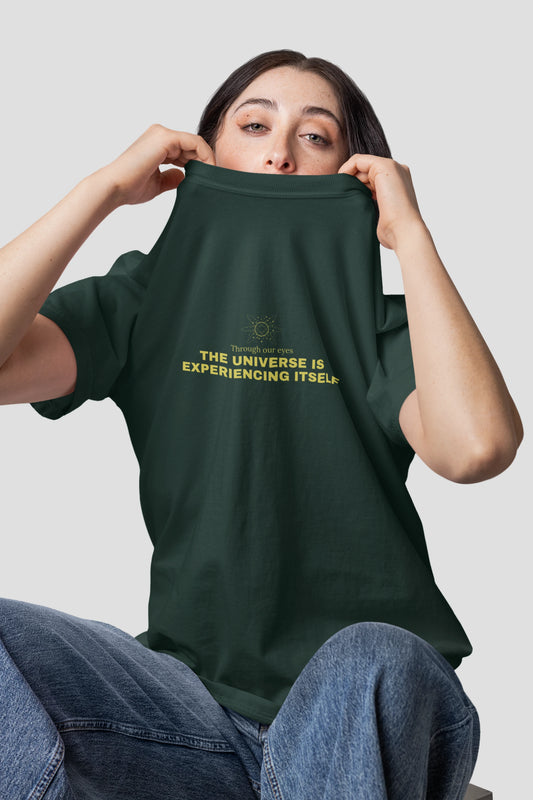 cosmic perspective oversized bottle green t shirt unisex