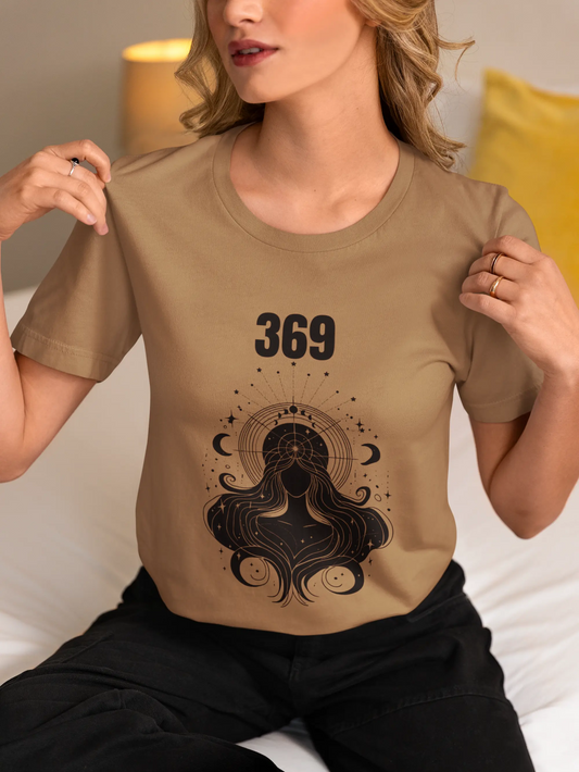 369 angel number beige t shirt women cosmic graphic design