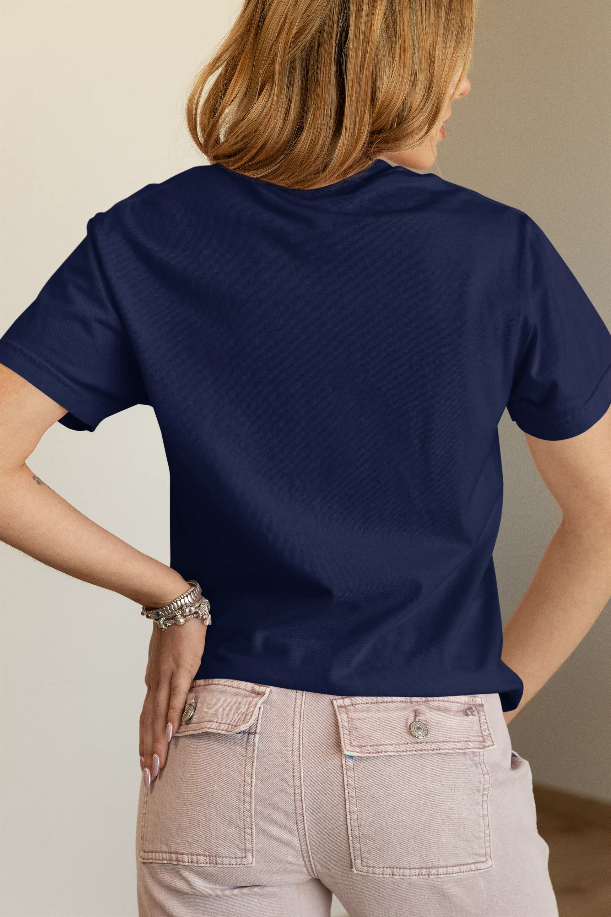 Back side of classic blue cotton tee