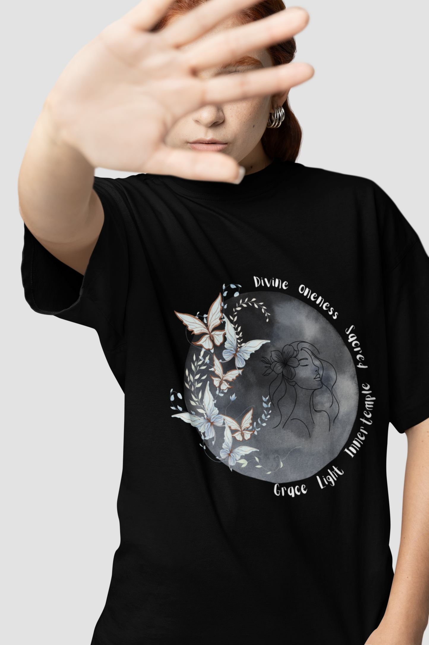 celestial moon graphic oversized black t shirt for women cotton