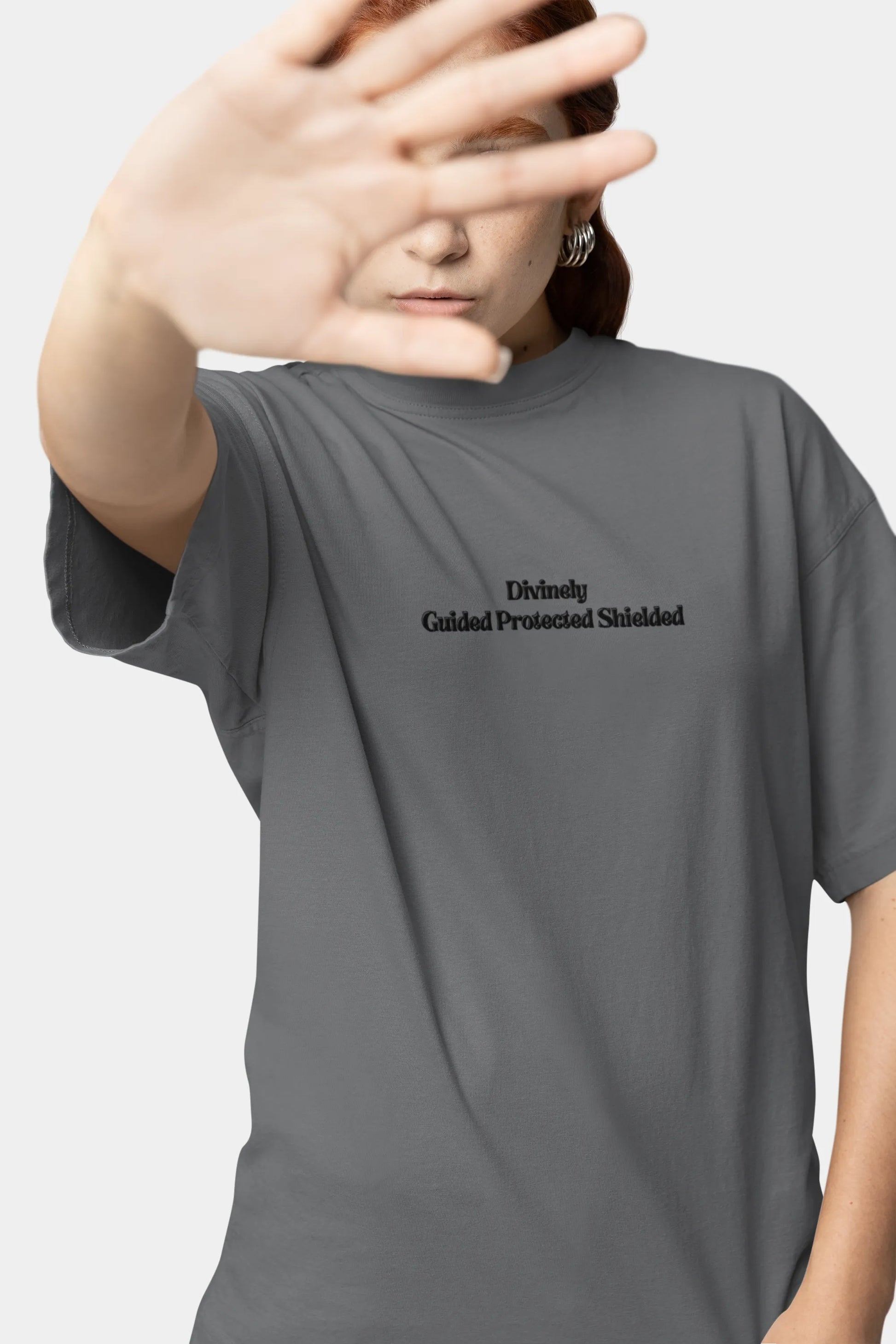 Divinely Guided Protected Shielded typography print on oversized t-shirt