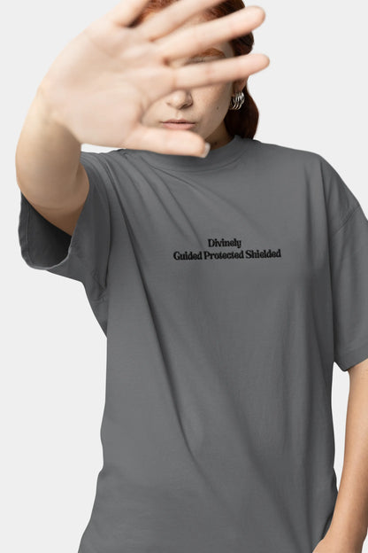Divinely Guided Protected Shielded typography print on oversized t-shirt