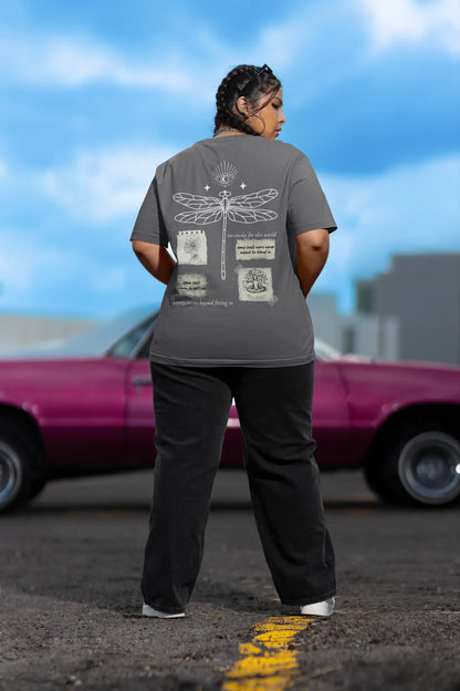 Unisex oversized streetwear graphic tee with dragonfly design