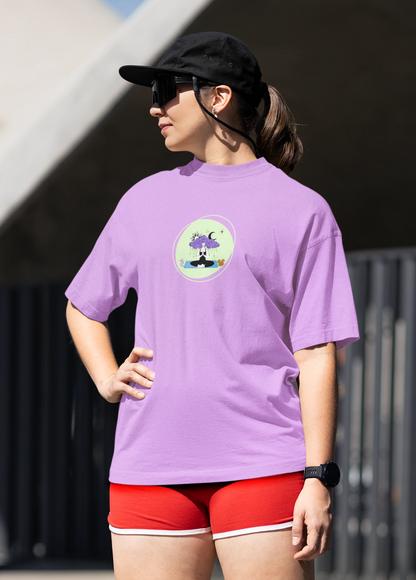 Inner Peace Meditation graphic tee for women in lavender