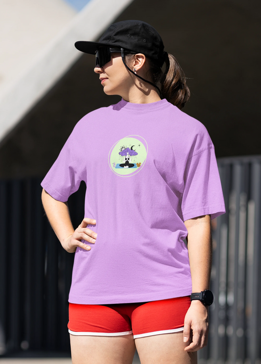 Inner Peace Meditation graphic tee for women in lavender