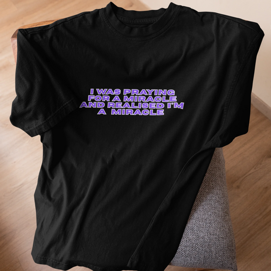 miracle affirmation oversized black t shirt celestial angel design