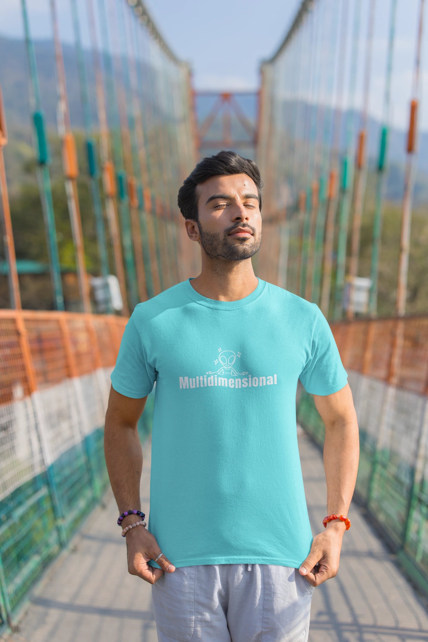 multidimensional alien aqua blue graphic t shirt unisex regular fit