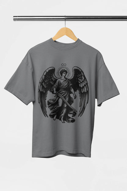 Grey oversized angel graphic t-shirt for men and women