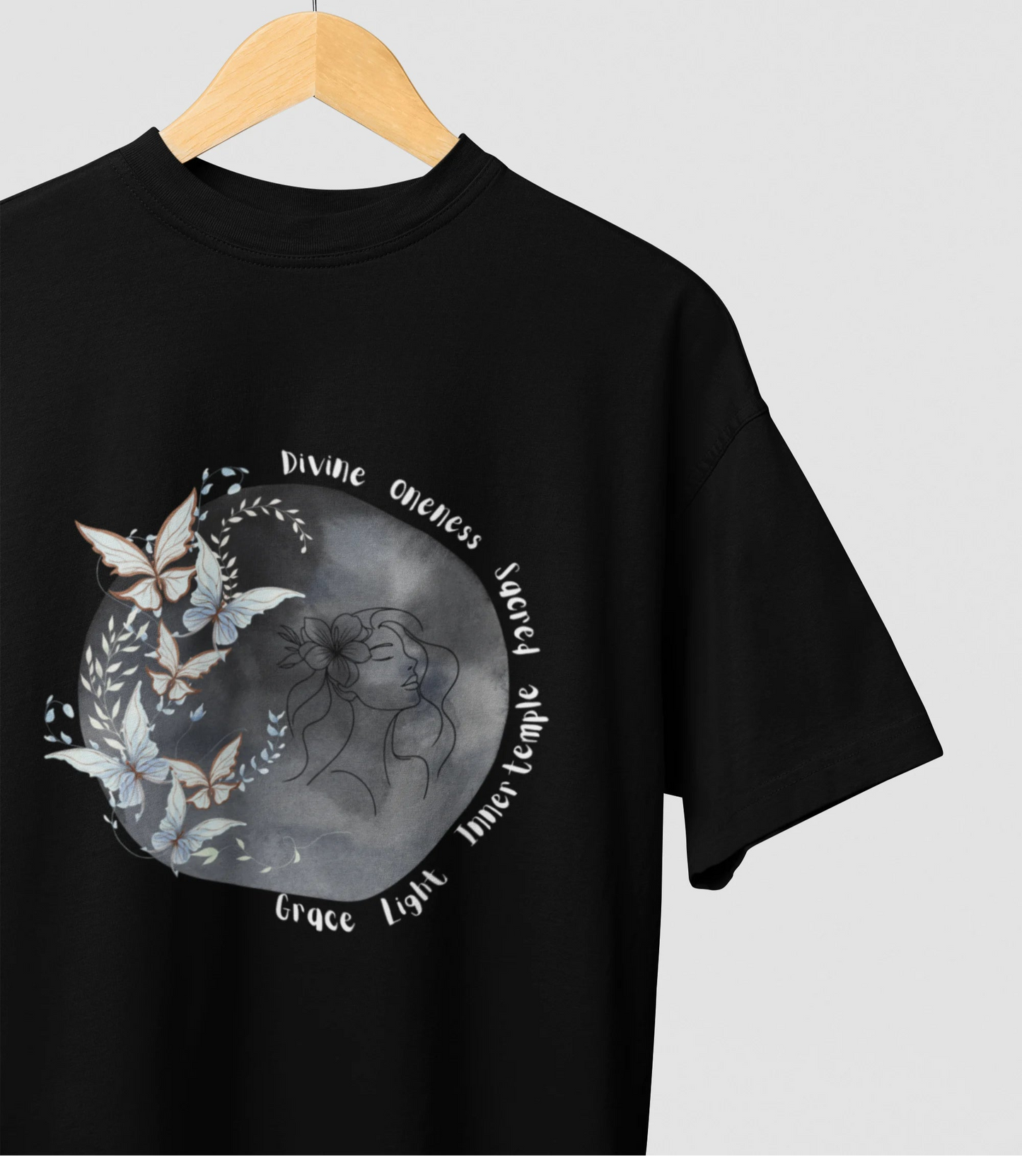 celestial moon graphic oversized black t shirt for women cotton