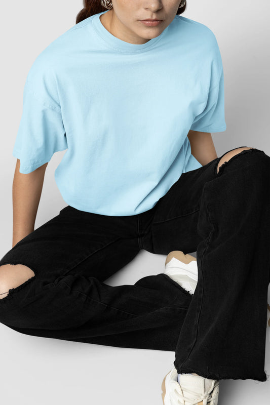 Plain Aqua Blue Oversized Unisex T-Shirt 240 GSM