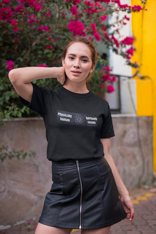 cosmic black graphic t shirt unisex celestial design regular fit