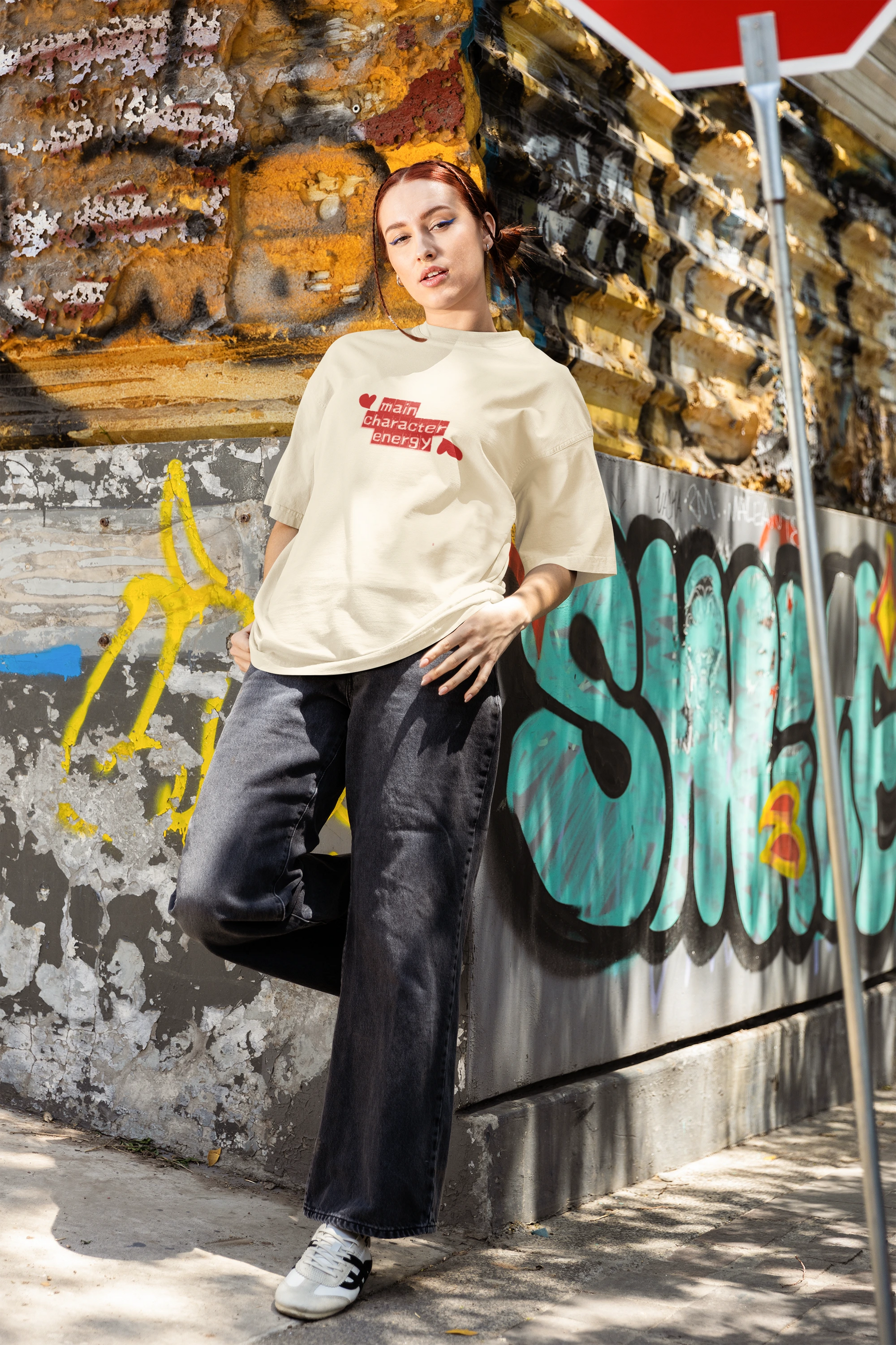 self love aesthetic oversized tee with heart print