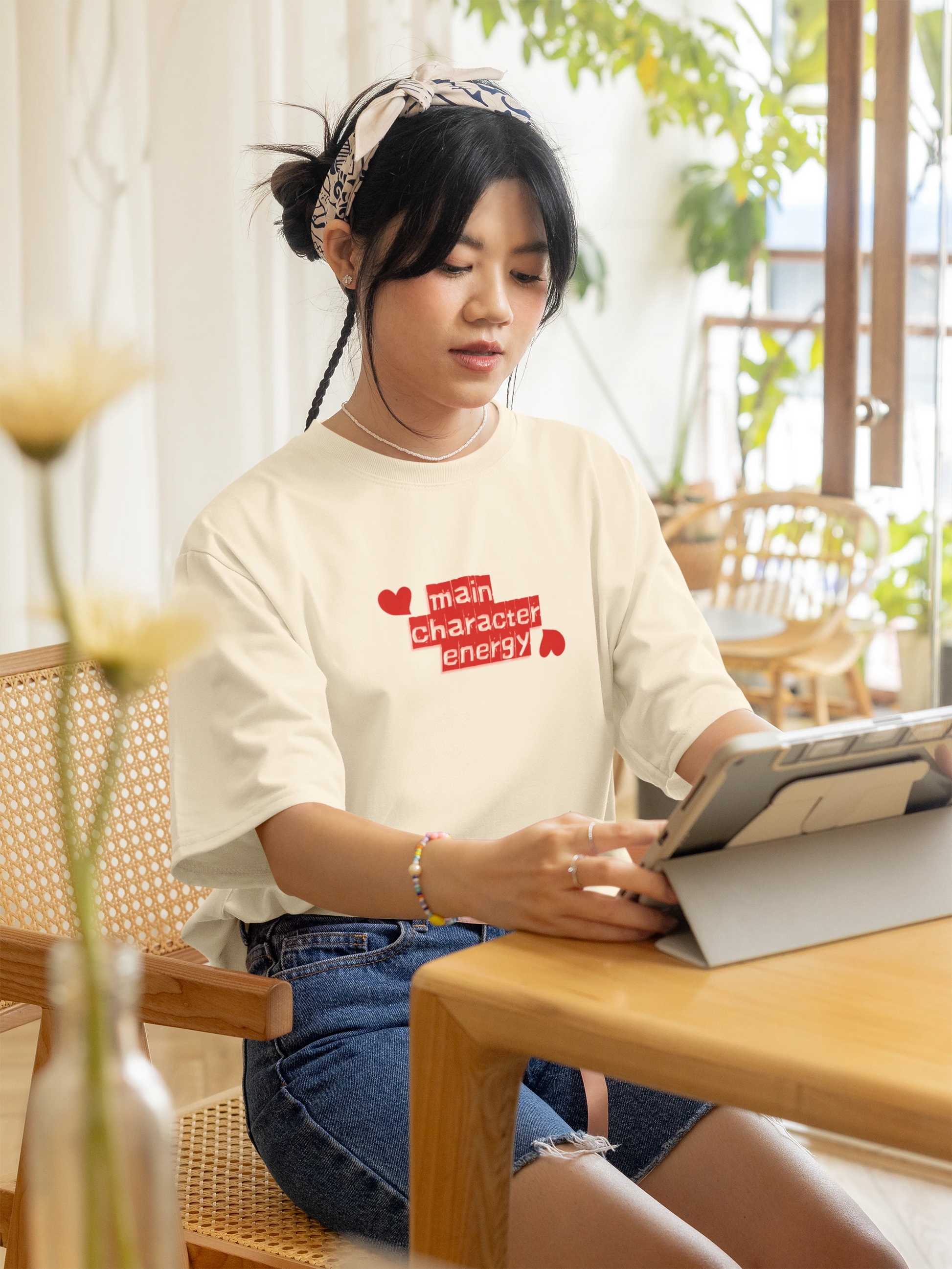 self love aesthetic oversized tee with heart print