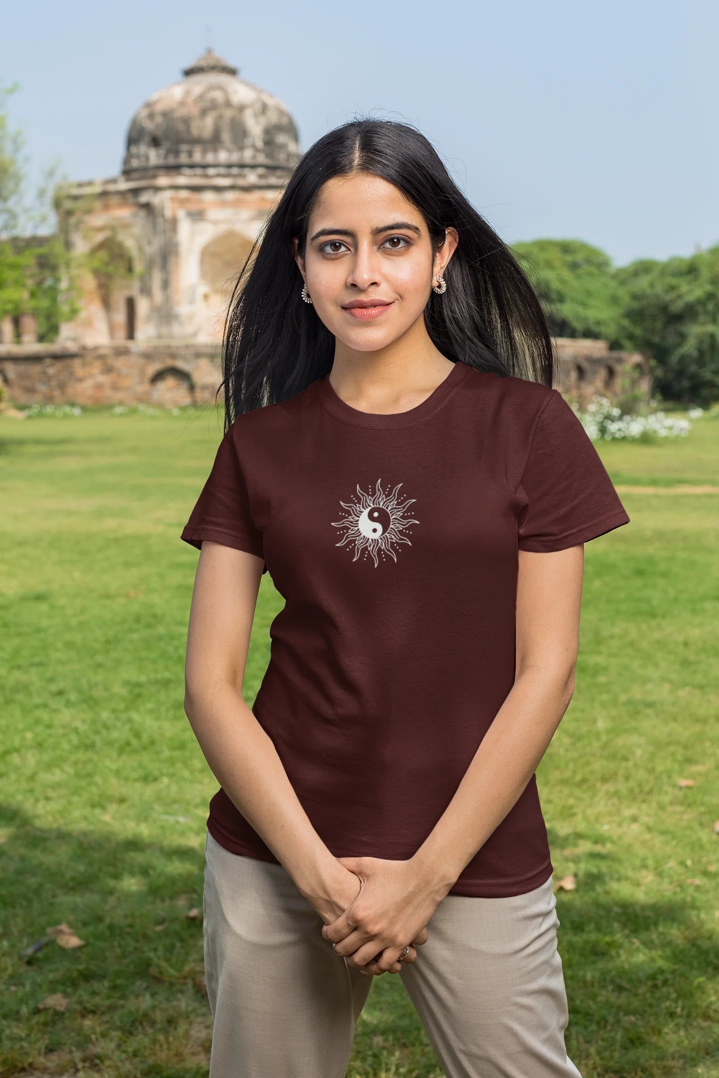 Wine color spiritual graphic t shirt