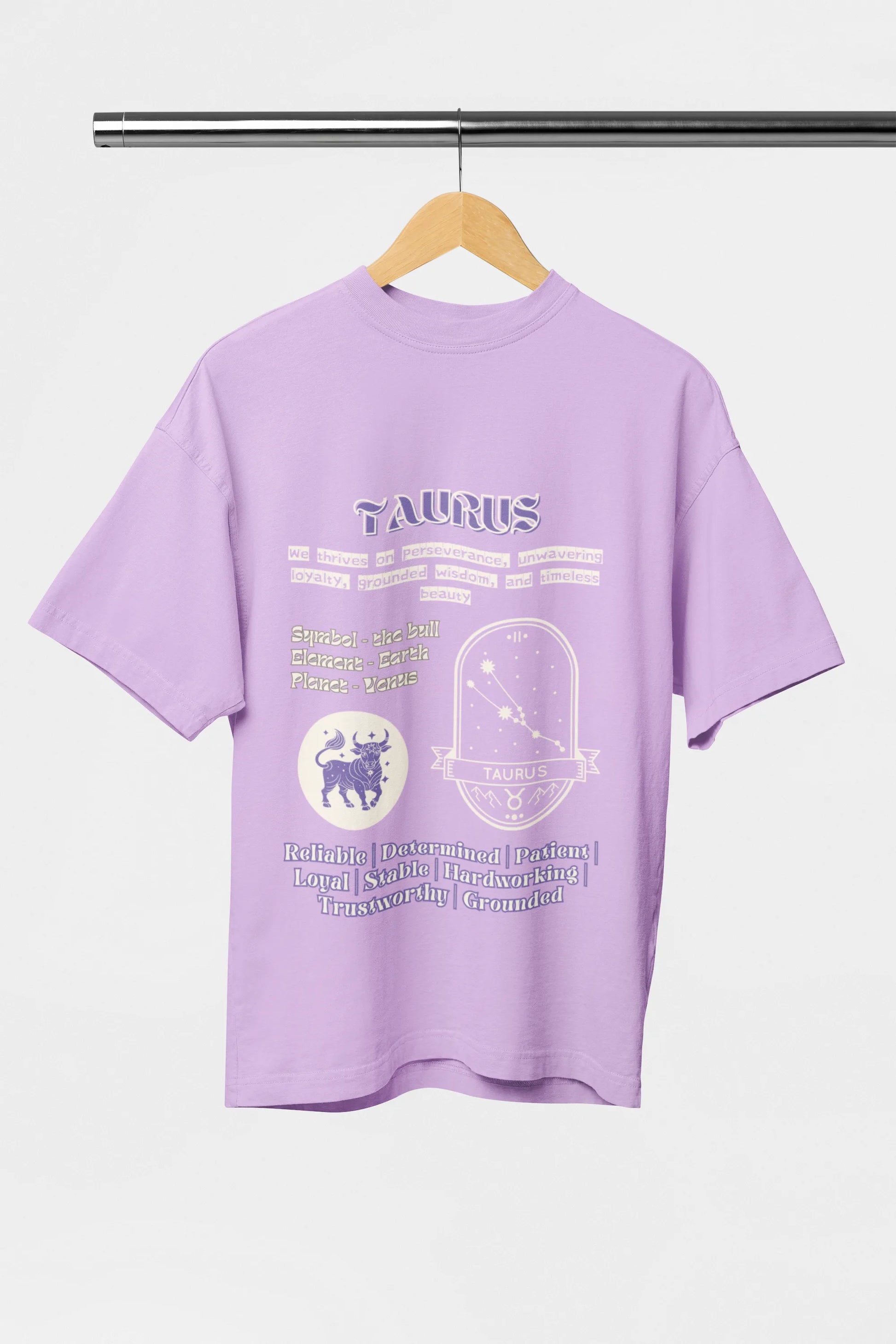 taurus zodiac oversized lilac t shirt graphic print unisex
