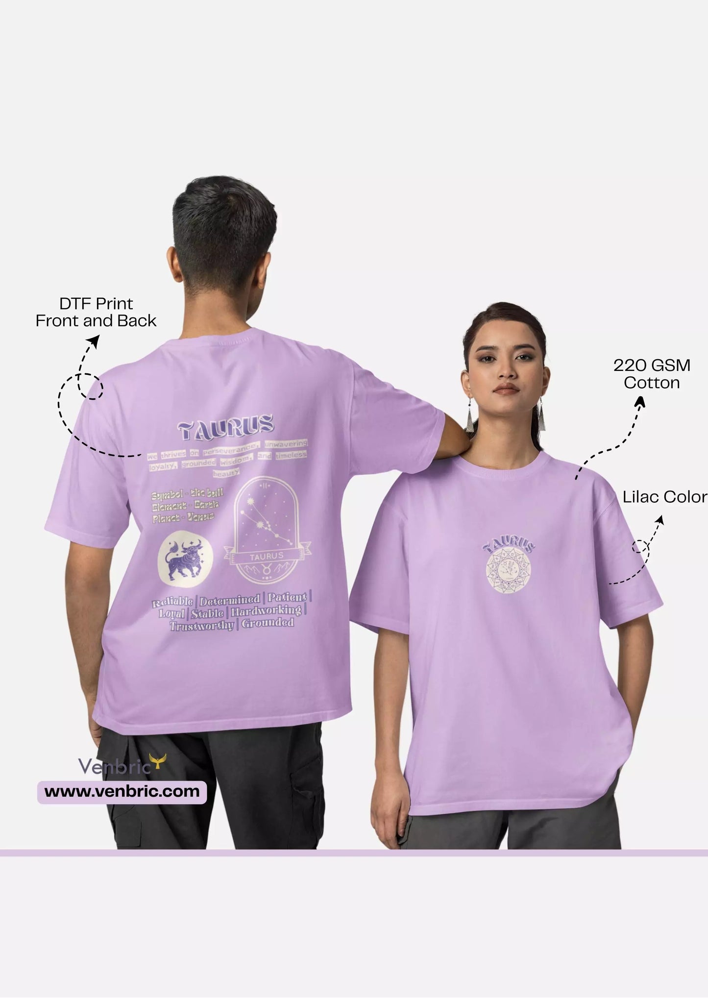 taurus zodiac oversized lilac t shirt graphic print unisex