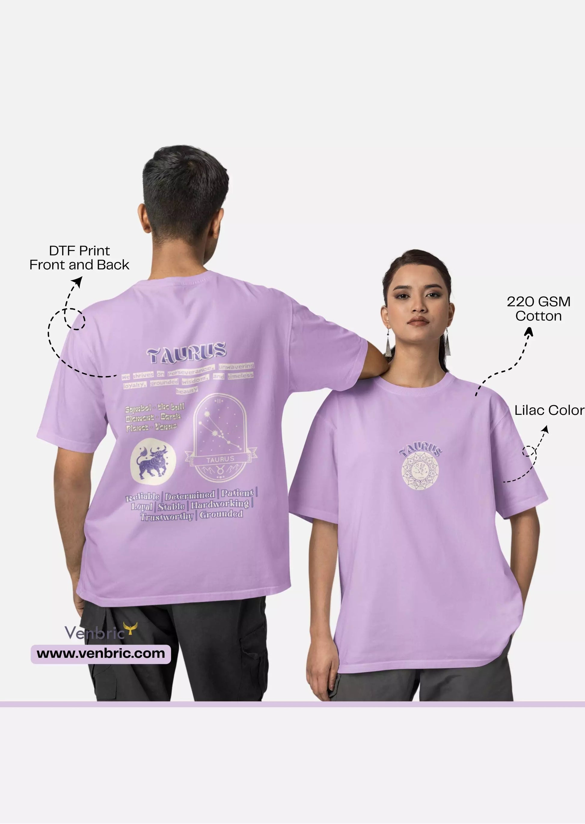 taurus zodiac oversized lilac t shirt graphic print unisex