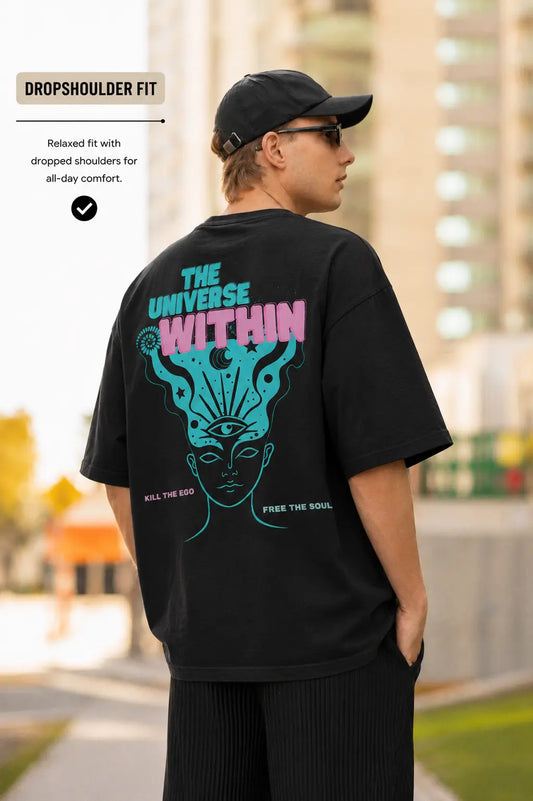 The Universe Within graphic artwork with cosmic elements