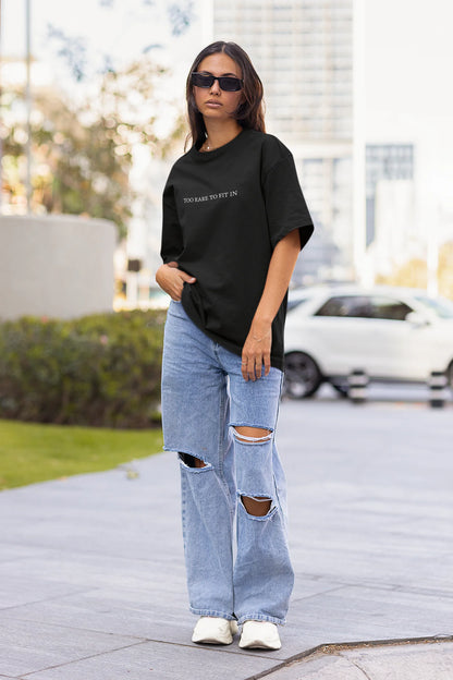 Too Rare To Fit In typography print on oversized t-shirt