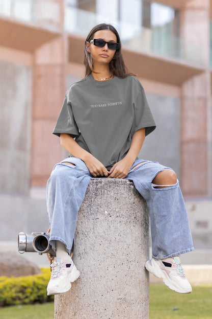 Too Rare To Fit In graphic tee for men and women grey color