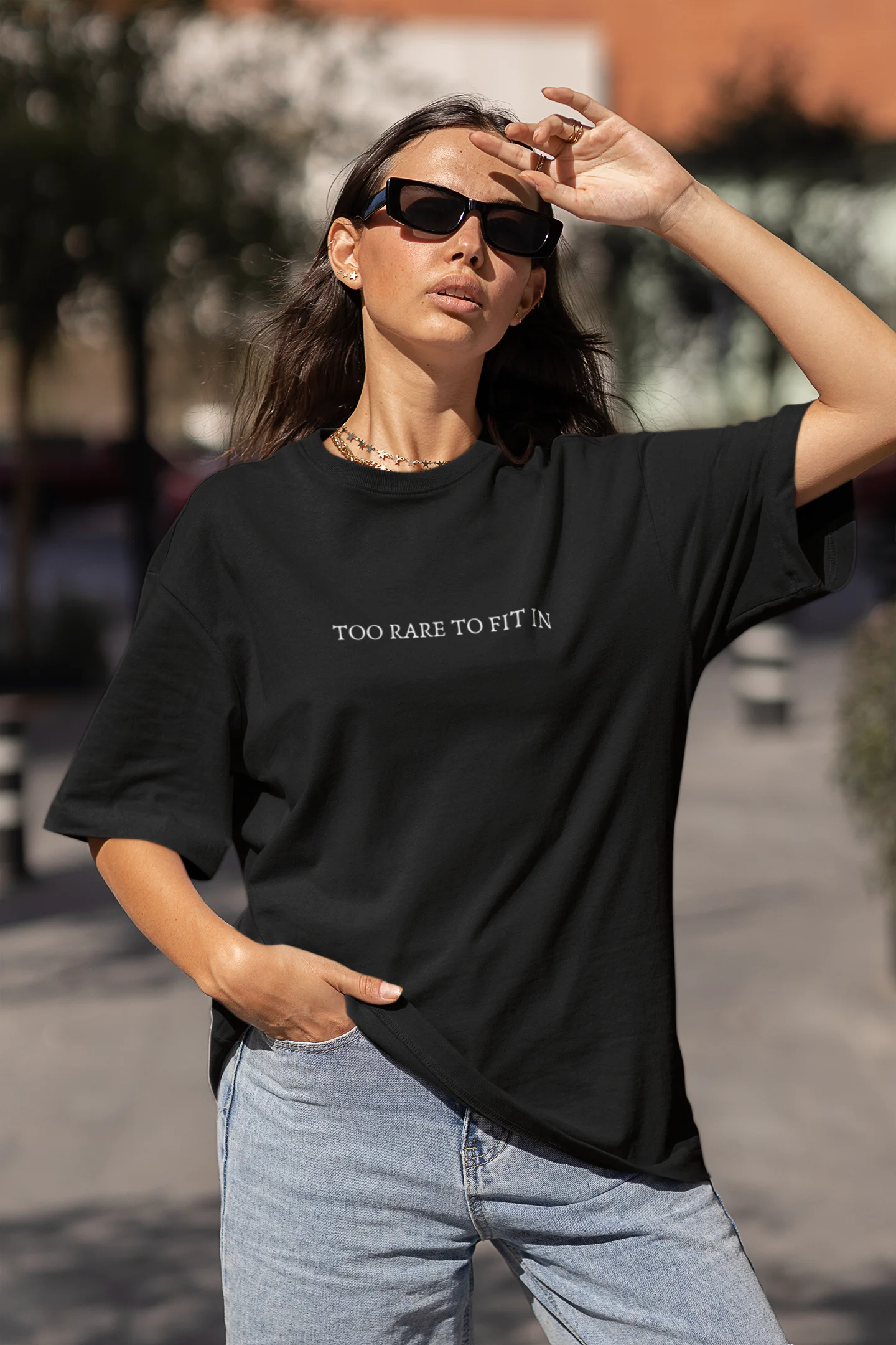 Too Rare To Fit In typography print on oversized t-shirt