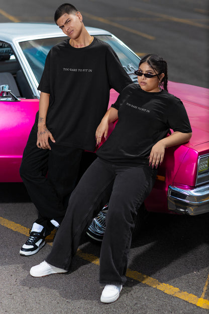 Too Rare To Fit In typography print on oversized t-shirt