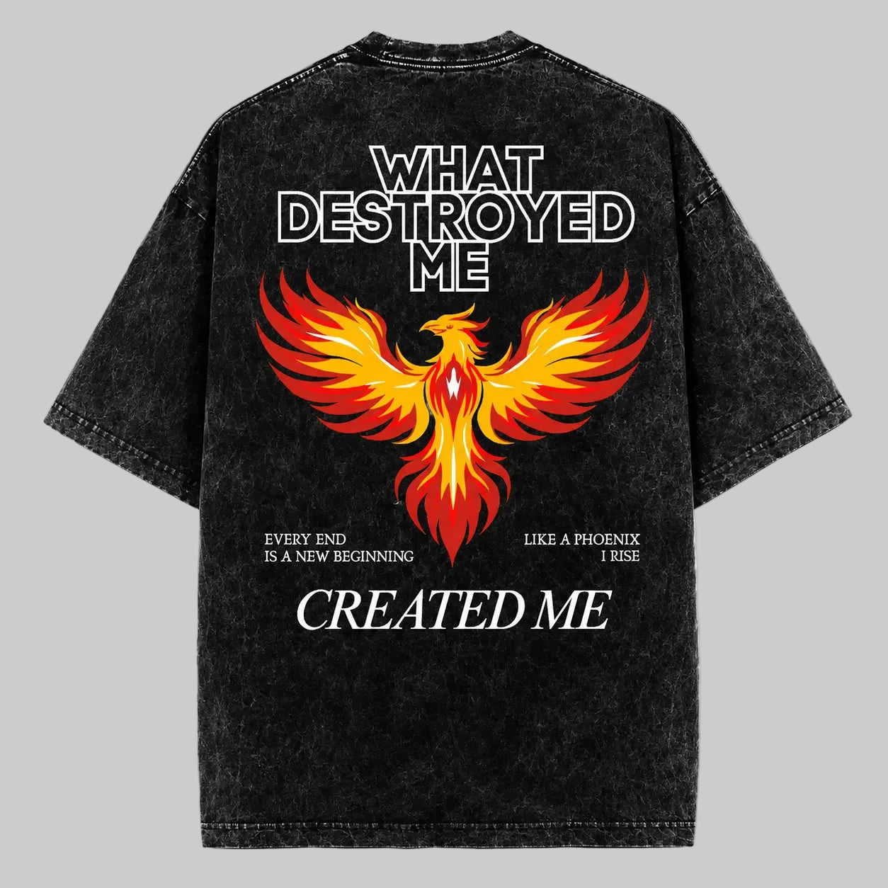 Rise Like A Phoenix Back print on oversized black t-shirt